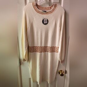 NWT - Jolie & Joy Elegant Cream w/Gold Designs Long Sleeve Dress - Size 2X
